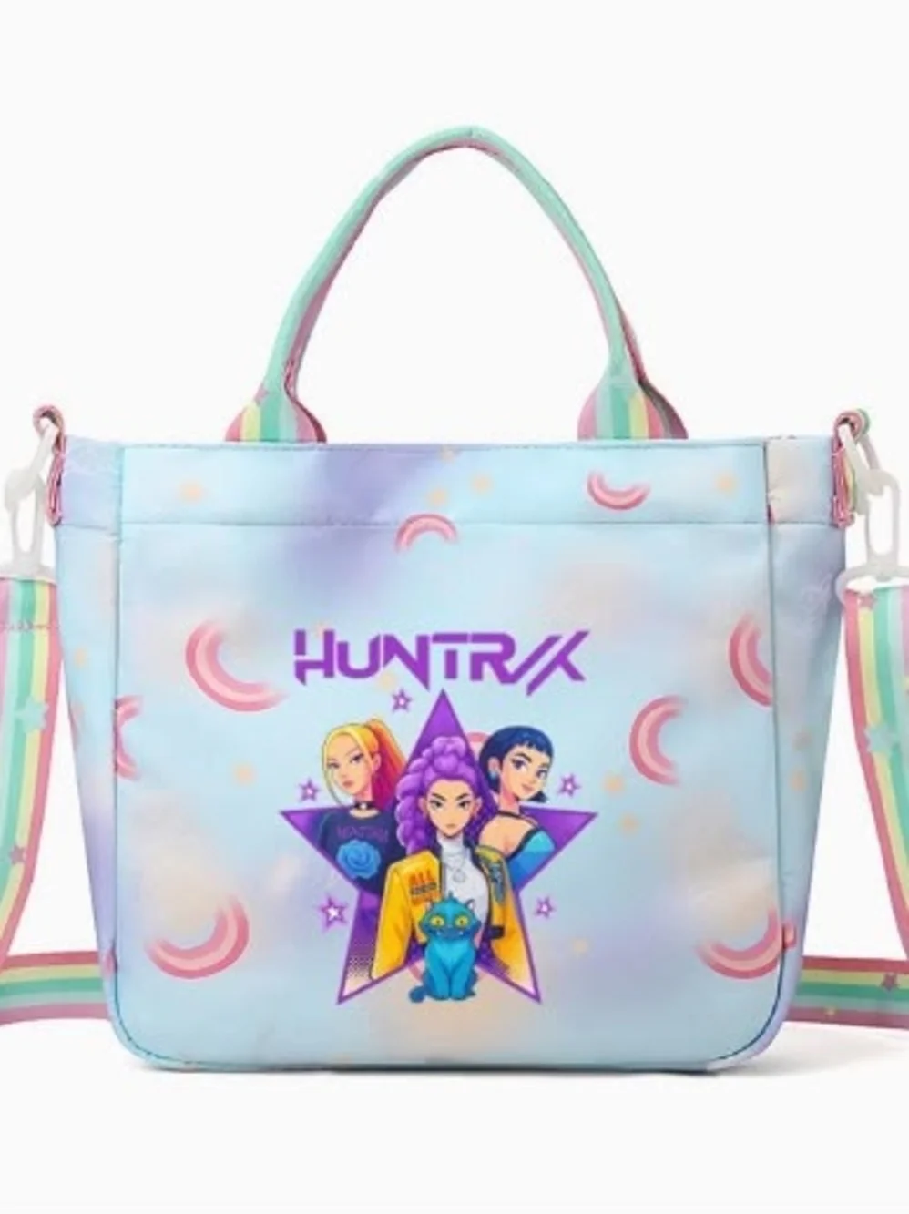 Pastel Blue Kids Tote Bag with Rainbow Strap